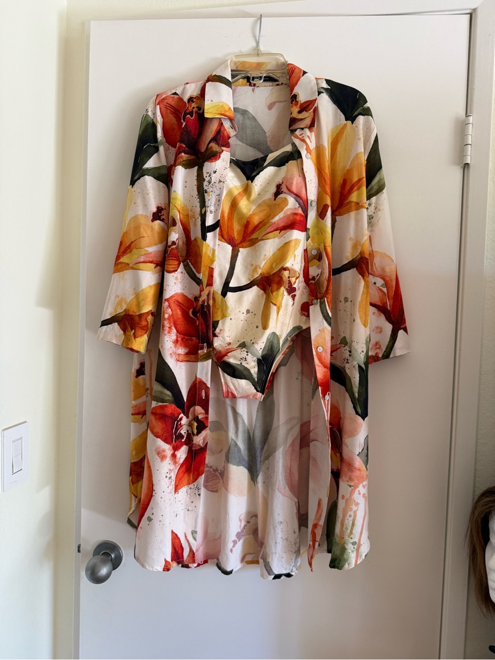 Floral Cover up and  One-Piece Swimsuit in Cream, Yellow and Orange